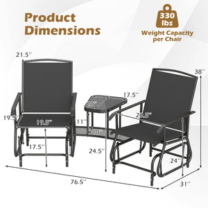 2-Seater Outdoor Glider Bench with 2-Tier Center Table-Black view 5