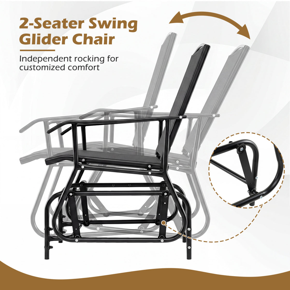 2-Seater Outdoor Glider Bench with 2-Tier Center Table-Black view 6