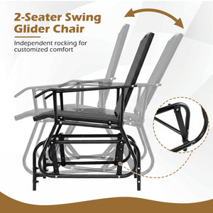 2-Seater Outdoor Glider Bench with 2-Tier Center Table-Black view 6