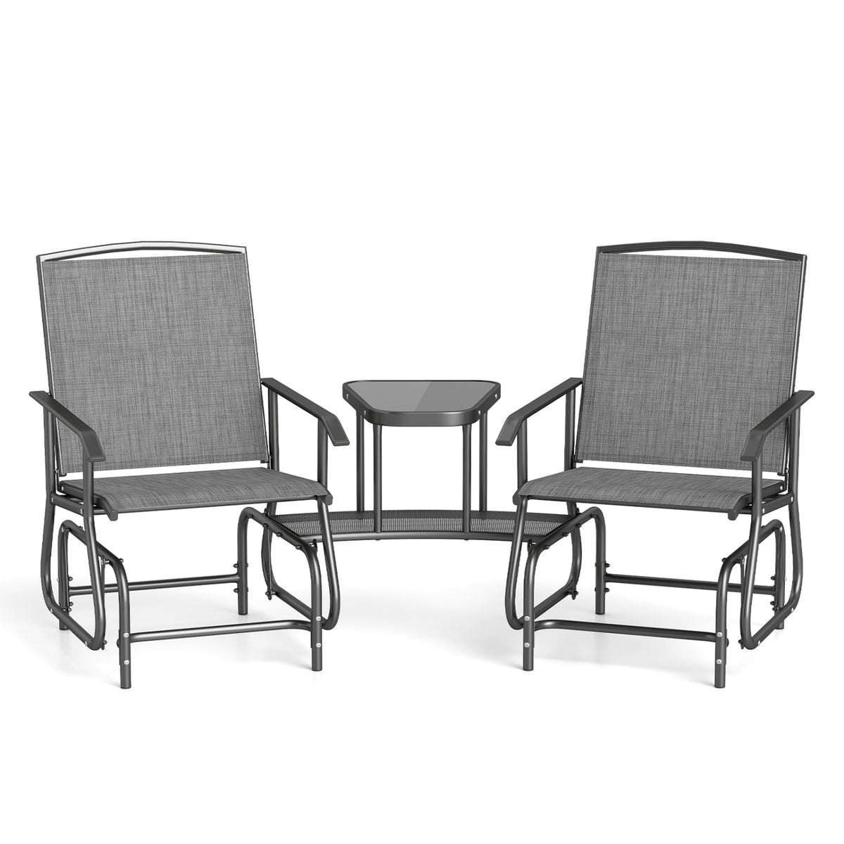 2-Seater Outdoor Glider Bench with 2-Tier Center Table-Gray view 4