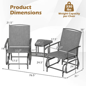 2-Seater Outdoor Glider Bench with 2-Tier Center Table-Gray view 5