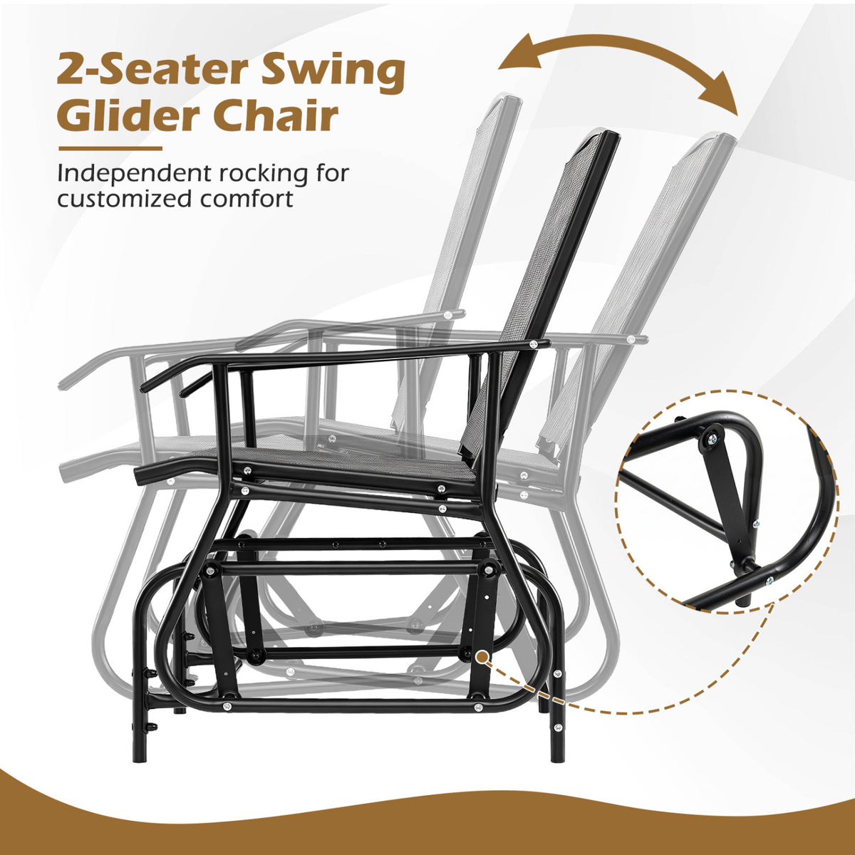 2-Seater Outdoor Glider Bench with 2-Tier Center Table-Gray view 6