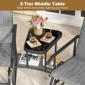 2-Seater Outdoor Glider Bench with 2-Tier Center Table-Gray view 8