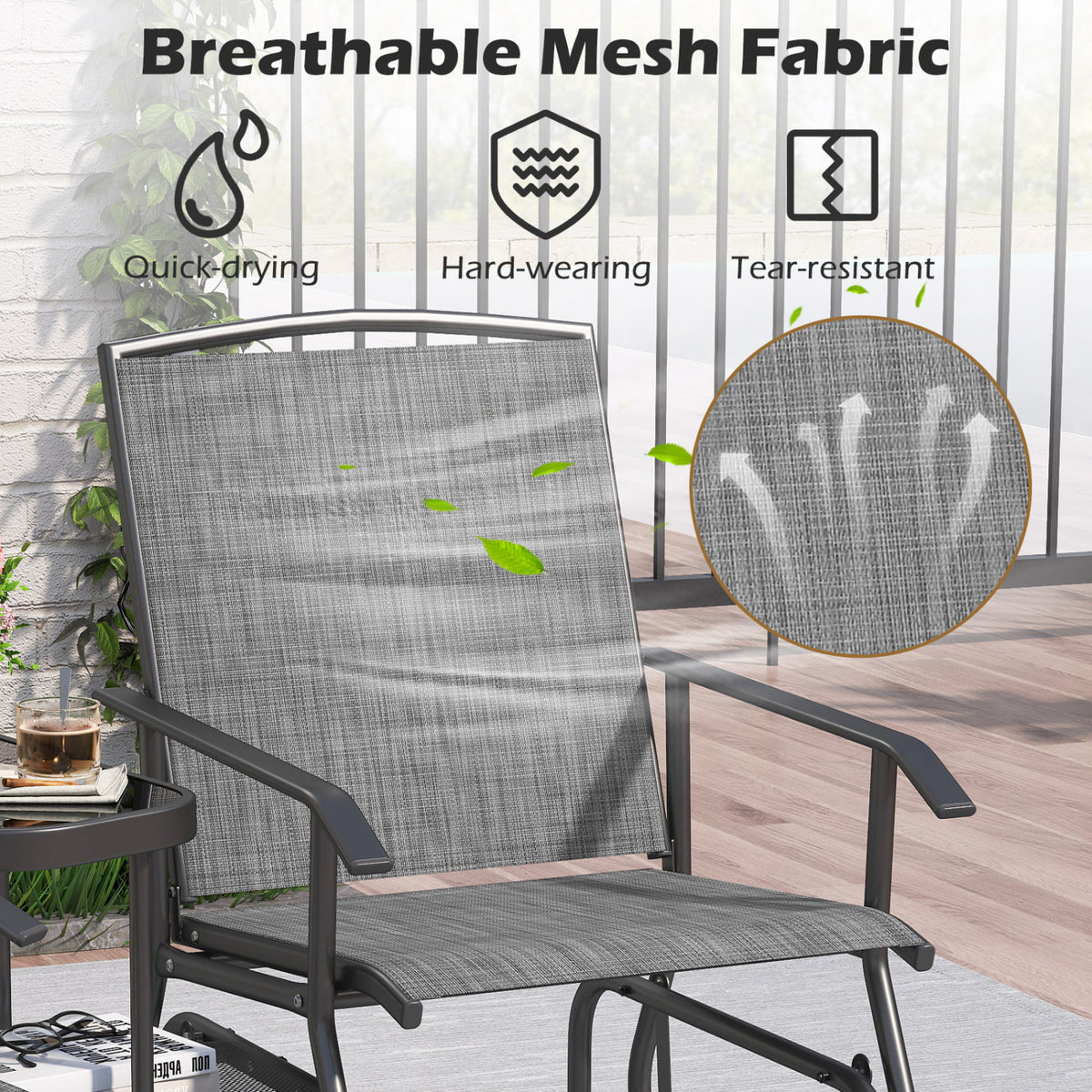 2-Seater Outdoor Glider Bench with 2-Tier Center Table-Gray view 9