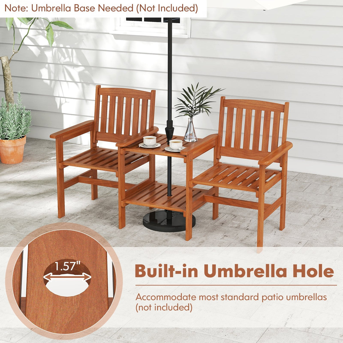 2-Seater Outdoor Patio Furniture Set with 1.57 Inch Umbrella Hole view 8