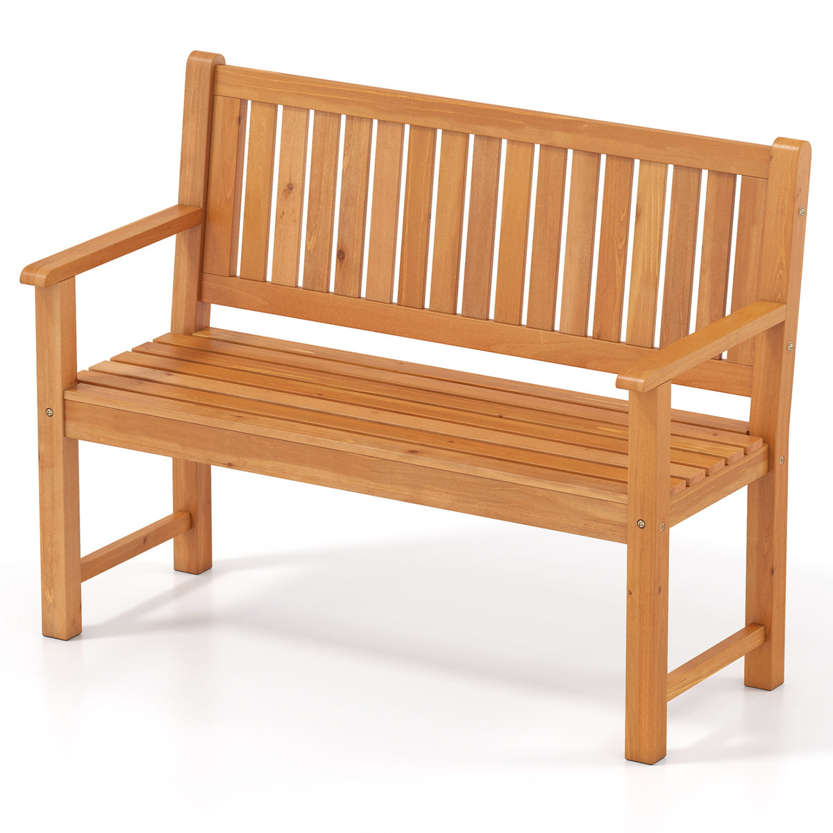 2-Seater Outdoor Wooden Bench with Backrest and Armrests-Natural view 4