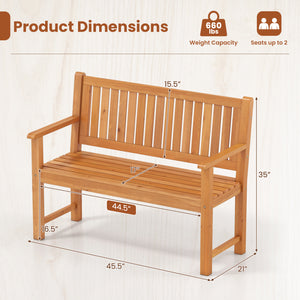 2-Seater Outdoor Wooden Bench with Backrest and Armrests-Natural view 5