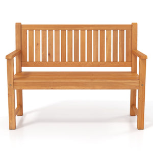 2-Seater Outdoor Wooden Bench with Backrest and Armrests-Natural view 7