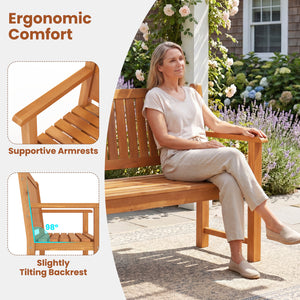 2-Seater Outdoor Wooden Bench with Backrest and Armrests-Natural view 9