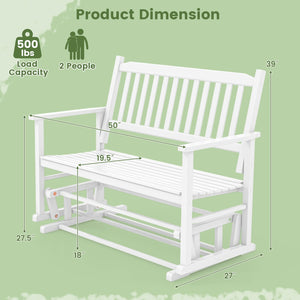 2 Seats Outdoor Glider Bench with Armrests and Slatted Seat-White view 4