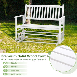 2 Seats Outdoor Glider Bench with Armrests and Slatted Seat-White view 7