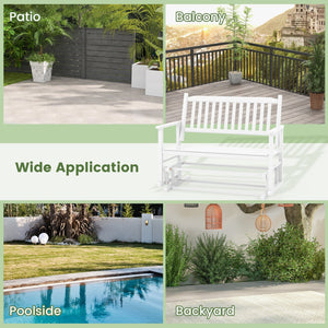 2 Seats Outdoor Glider Bench with Armrests and Slatted Seat-White view 9