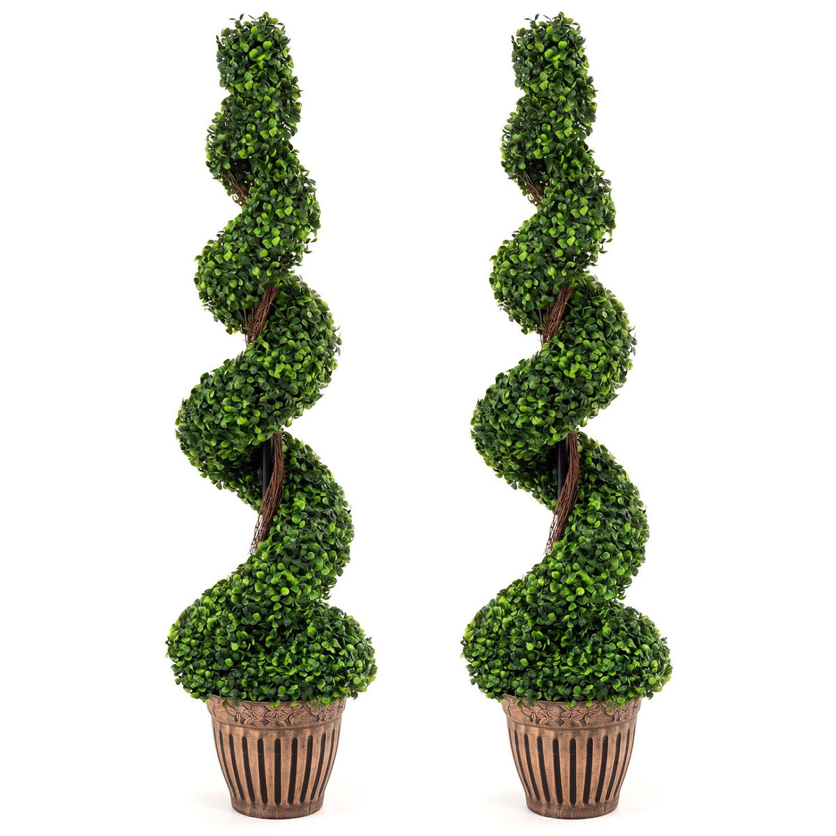 2 Pieces 4 Feet Artificial Décor Green Boxwood Spiral Tree Set