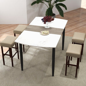 2 Set of 29 Inch Height Upholstered Bar Stool with Solid Rubber Wood Legs and Footrest-Beige view 3
