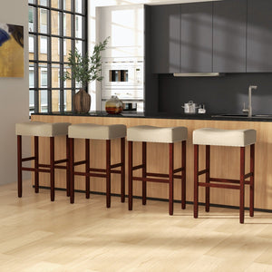2 Set of 29 Inch Height Upholstered Bar Stool with Solid Rubber Wood Legs and Footrest-Beige view 6