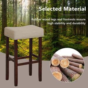 2 Set of 29 Inch Height Upholstered Bar Stool with Solid Rubber Wood Legs and Footrest-Beige view 7
