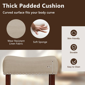 2 Set of 29 Inch Height Upholstered Bar Stool with Solid Rubber Wood Legs and Footrest-Beige view 8