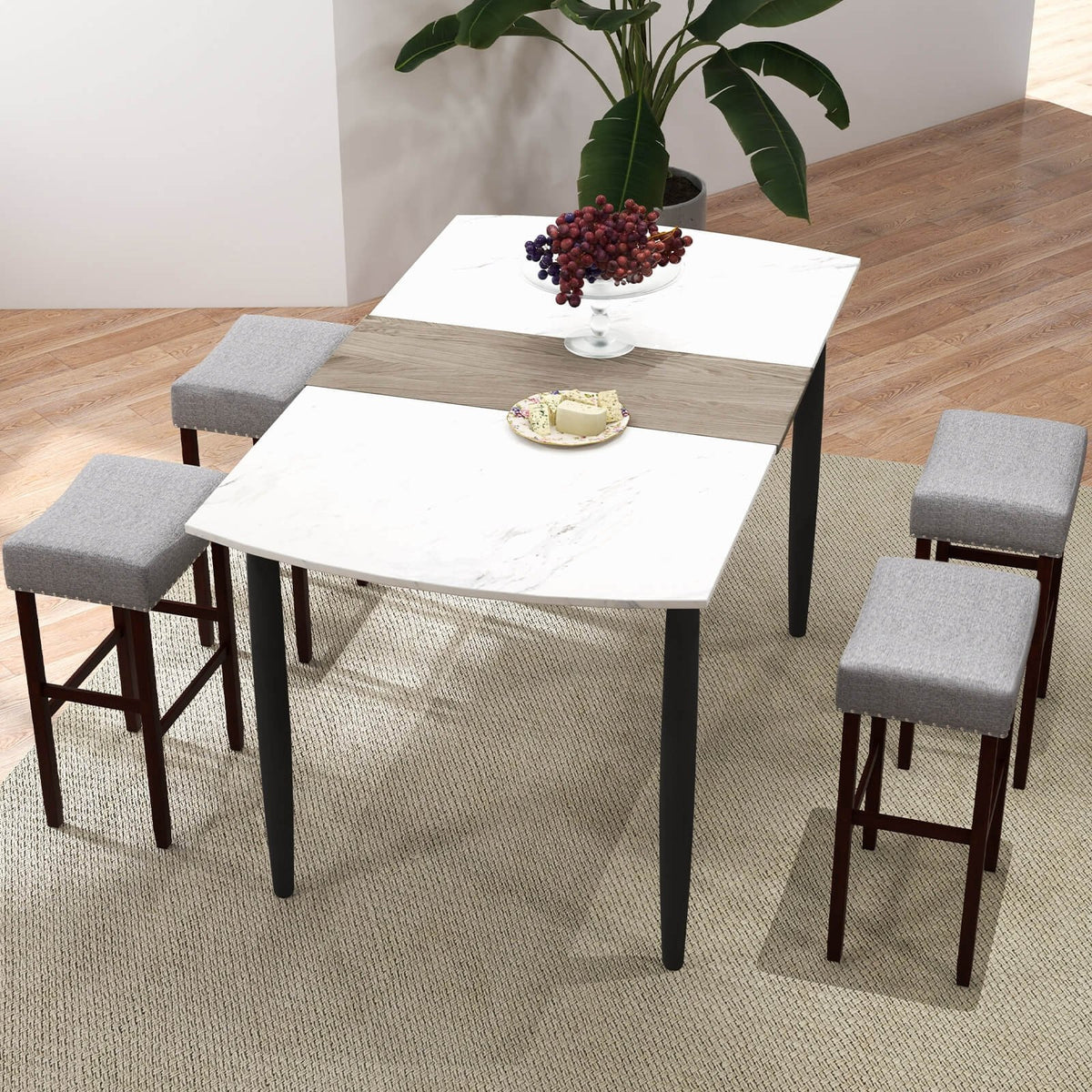 29 Inch Set of 2 Height Upholstered Bar Stool with Solid Rubber Wood Legs and Footrest-Gray view 3