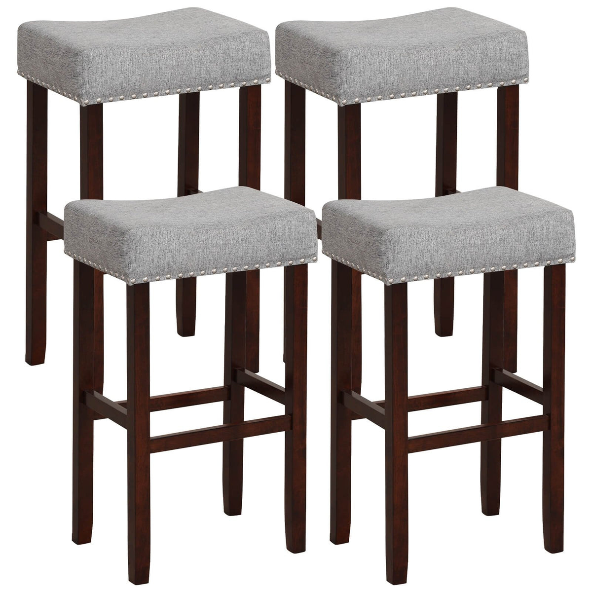 29 Inch Set of 2 Height Upholstered Bar Stool with Solid Rubber Wood Legs and Footrest-Gray view 4