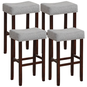 29 Inch Set of 2 Height Upholstered Bar Stool with Solid Rubber Wood Legs and Footrest-Gray view 4