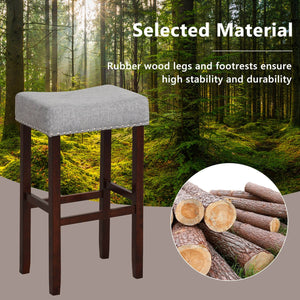 29 Inch Set of 2 Height Upholstered Bar Stool with Solid Rubber Wood Legs and Footrest-Gray view 6