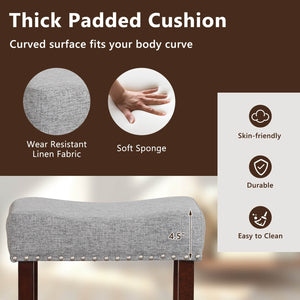 29 Inch Set of 2 Height Upholstered Bar Stool with Solid Rubber Wood Legs and Footrest-Gray view 9