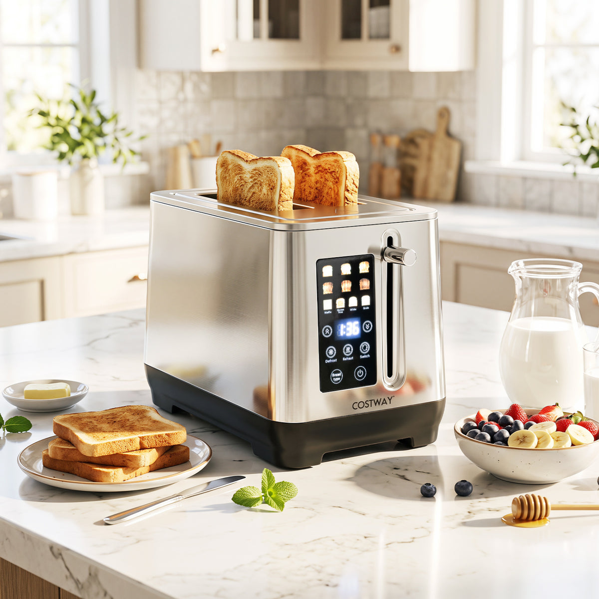 2 Slice Toaster with 6 Browning Levels and 4 Bread Types-Silver view 2