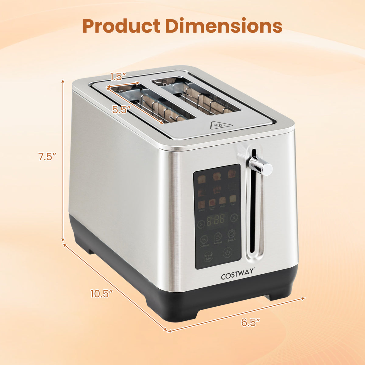 2 Slice Toaster with 6 Browning Levels and 4 Bread Types-Silver view 5