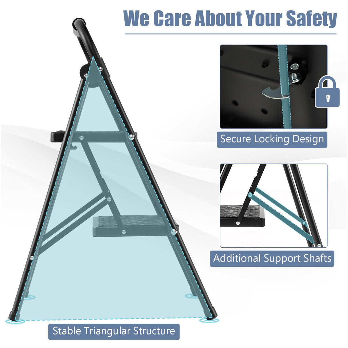 2-Step/3-Step Ladder with Wide Anti-Slip Pedal-2-Step view 9