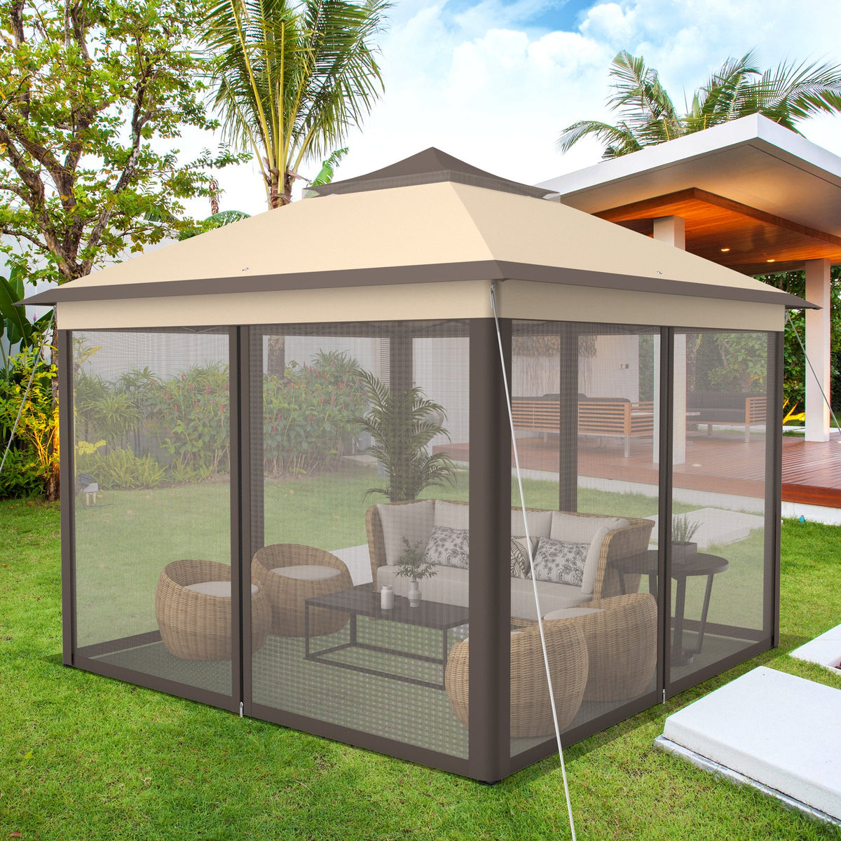 2-Tier 11 x 11 Feet Pop-Up Gazebo Tent Portable Canopy Shelter Carry Bag Mesh view 2