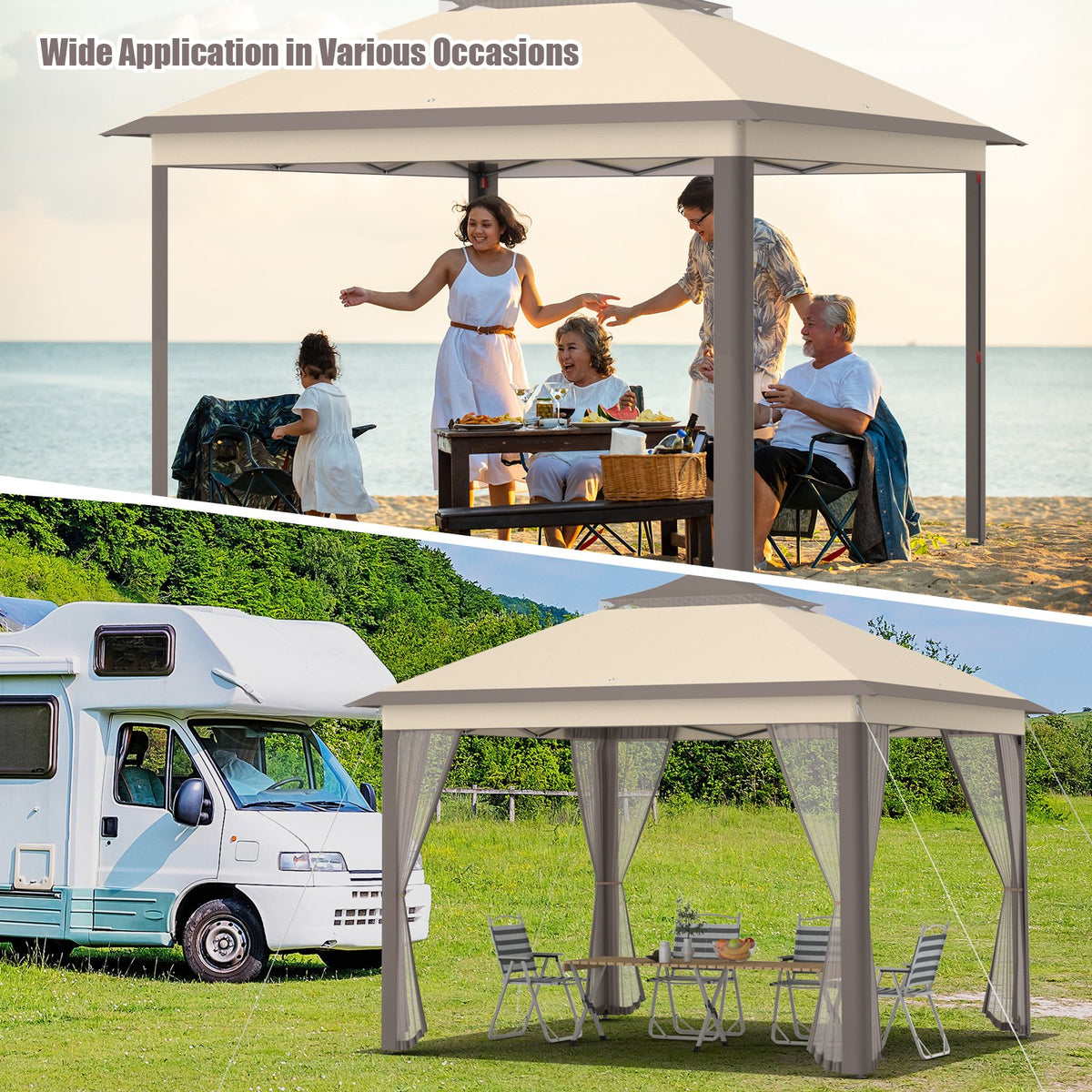2-Tier 11 x 11 Feet Pop-Up Gazebo Tent Portable Canopy Shelter Carry Bag Mesh view 3