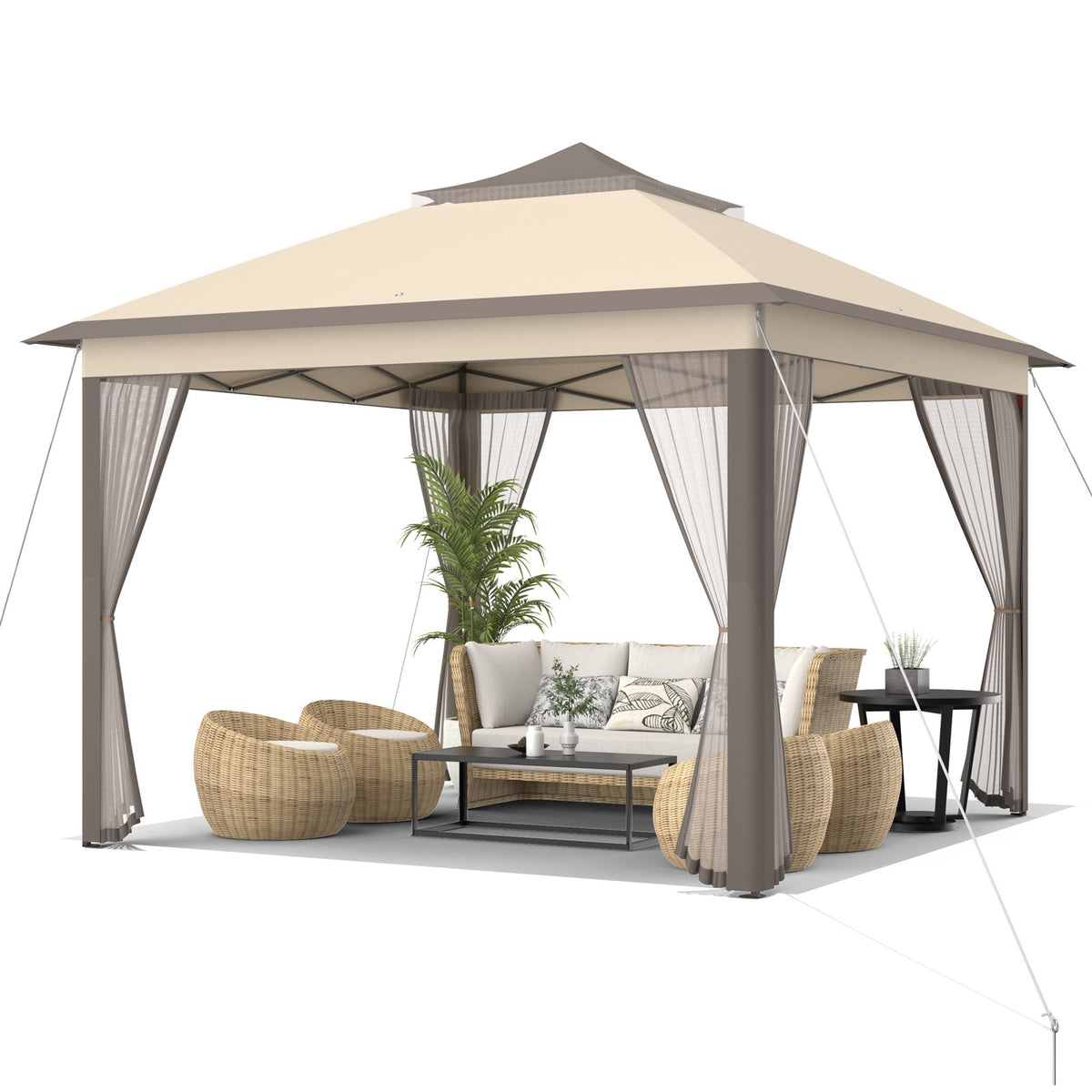 2-Tier 11 x 11 Feet Pop-Up Gazebo Tent Portable Canopy Shelter Carry Bag Mesh view 4