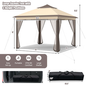 2-Tier 11 x 11 Feet Pop-Up Gazebo Tent Portable Canopy Shelter Carry Bag Mesh view 5
