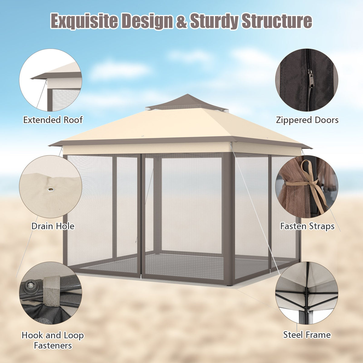 2-Tier 11 x 11 Feet Pop-Up Gazebo Tent Portable Canopy Shelter Carry Bag Mesh view 8