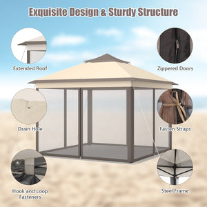 2-Tier 11 x 11 Feet Pop-Up Gazebo Tent Portable Canopy Shelter Carry Bag Mesh view 8