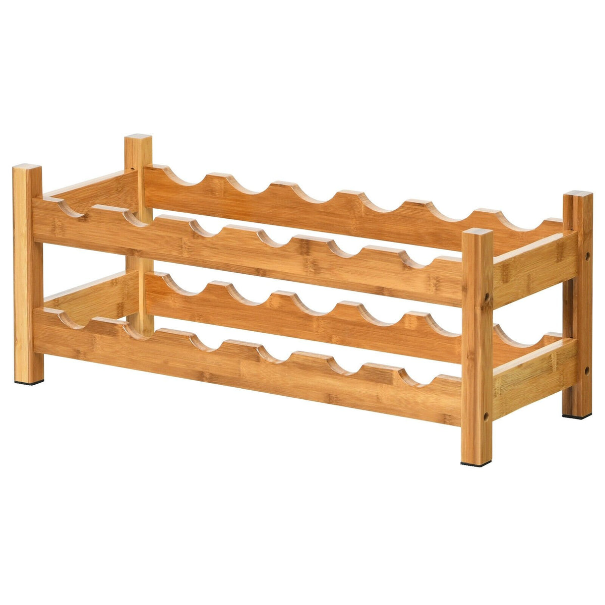 2-Tier 12 Bottles Bamboo Storage Shelf, Wine Rack-Natural