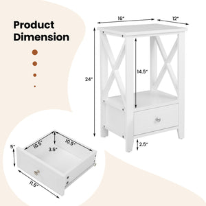 2-Tier 16 x 14 Inch Multifunctional Nightstand with Storage Drawer-White view 4