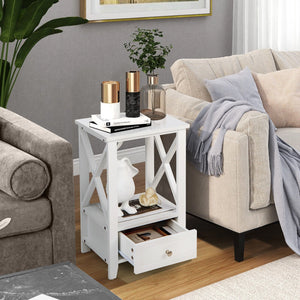 2-Tier 16 x 14 Inch Multifunctional Nightstand with Storage Drawer-White view 7