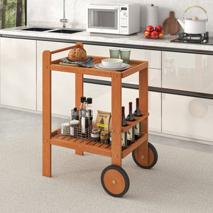 2 Tier Rolling Serving Cart with Wine Bottle Holders and 2 Rubber Wheels view 3
