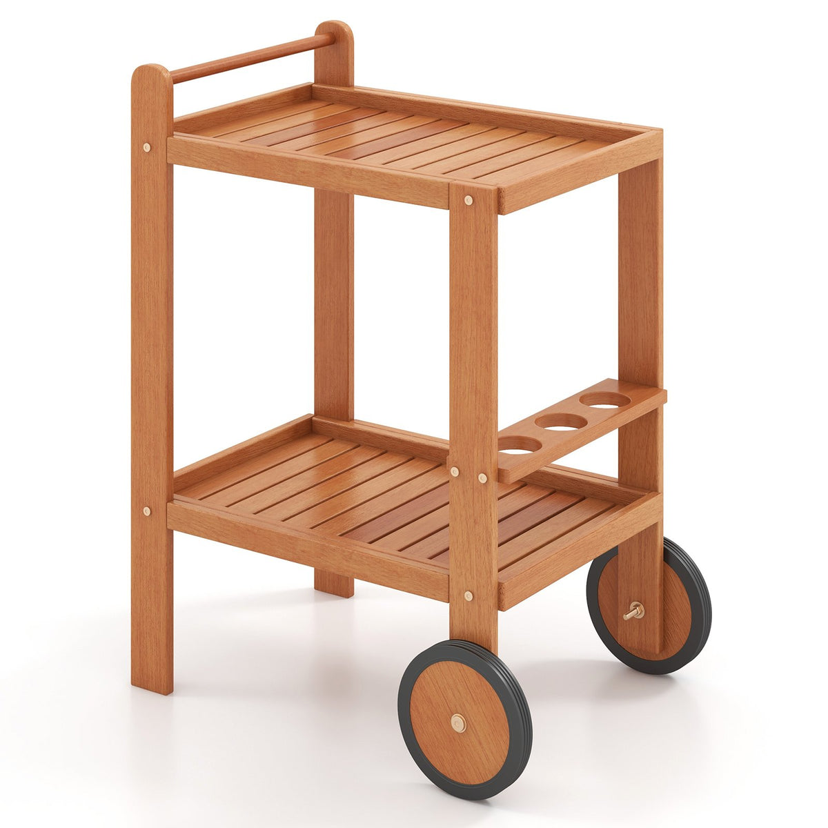 2 Tier Rolling Serving Cart with Wine Bottle Holders and 2 Rubber Wheels view 5