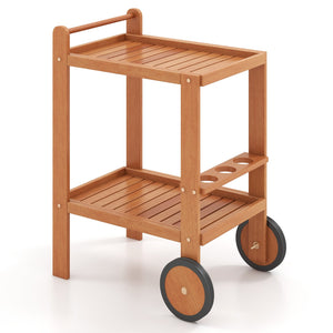2 Tier Rolling Serving Cart with Wine Bottle Holders and 2 Rubber Wheels view 5