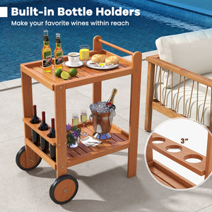 2 Tier Rolling Serving Cart with Wine Bottle Holders and 2 Rubber Wheels view 8