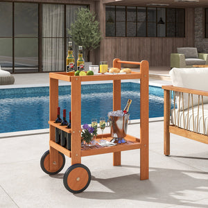 2 Tier Rolling Serving Cart with Wine Bottle Holders and 2 Rubber Wheels view 9