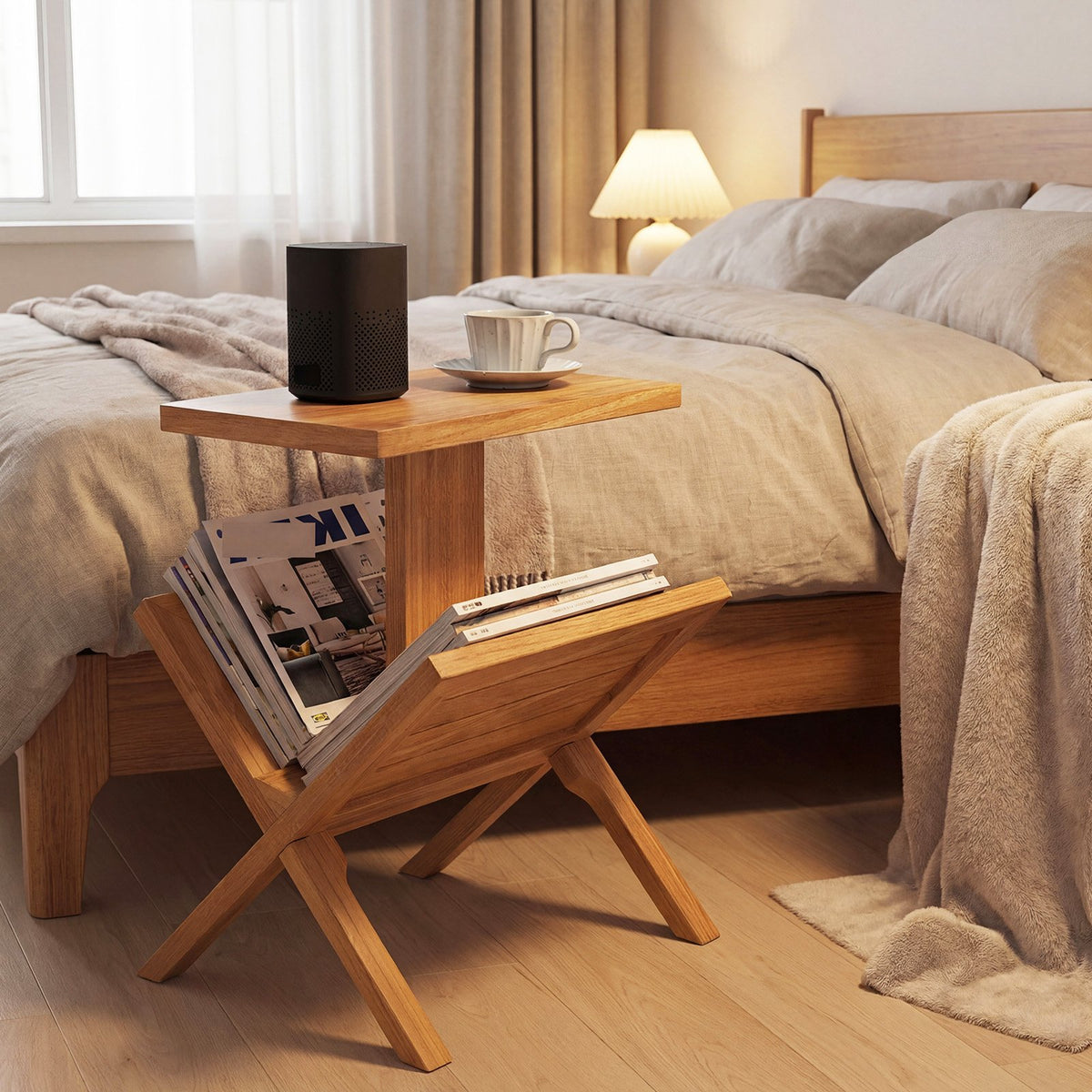 2-Tier Side Table Magazine Rack with Teak Wood Frame view 3
