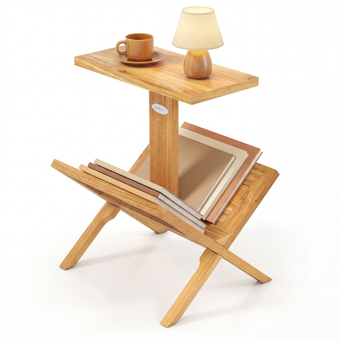 2-Tier Side Table Magazine Rack with Teak Wood Frame view 4