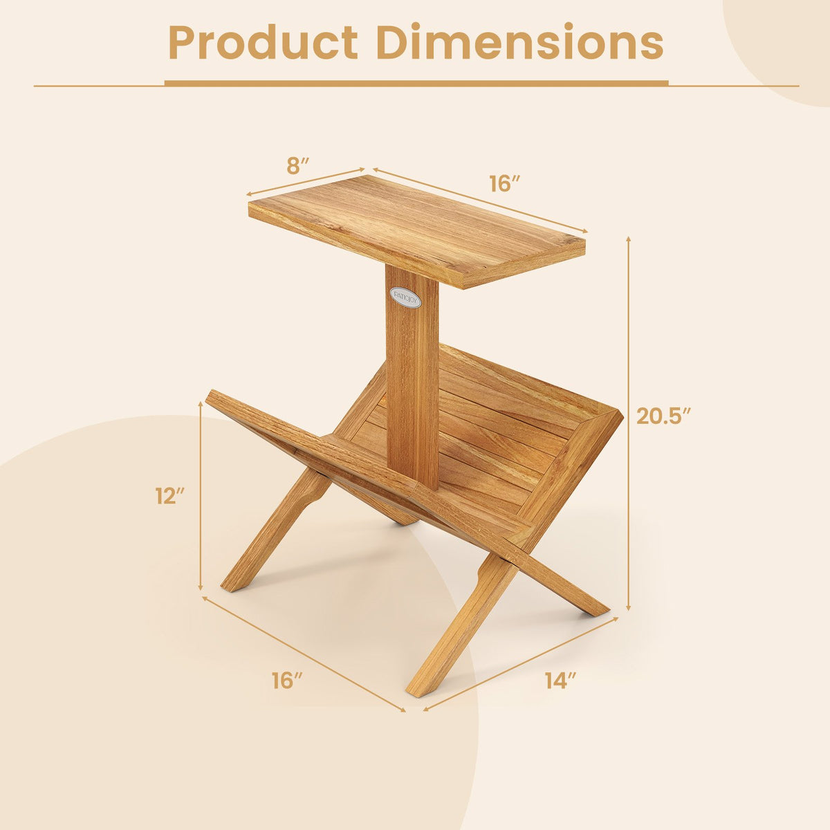 2-Tier Side Table Magazine Rack with Teak Wood Frame view 5