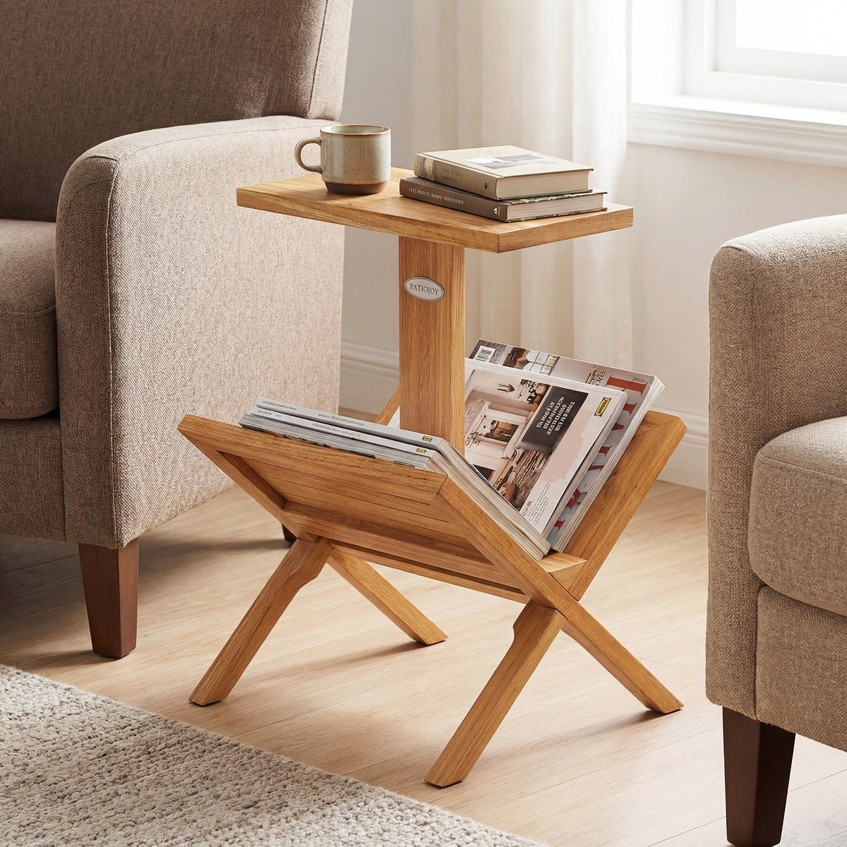 2-Tier Side Table Magazine Rack with Teak Wood Frame view 6