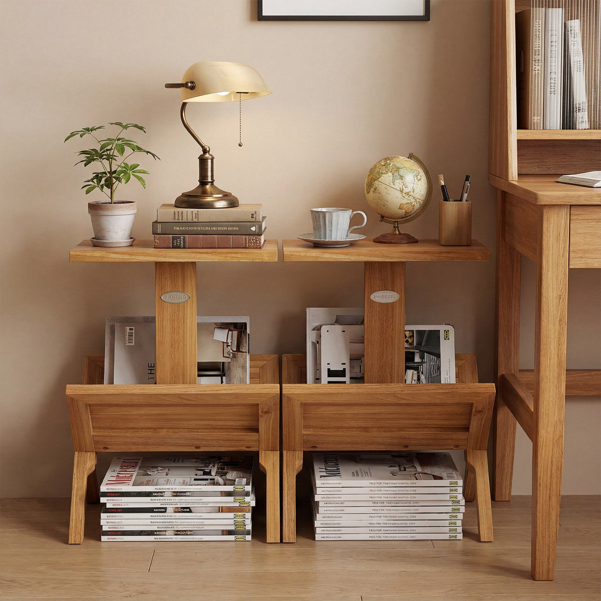 2-Tier Side Table Magazine Rack with Teak Wood Frame view 7