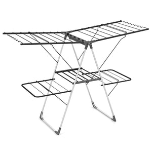 2-Tier Clothes Drying Rack with 33 Drying Rails and Height Adjustable Gullwings