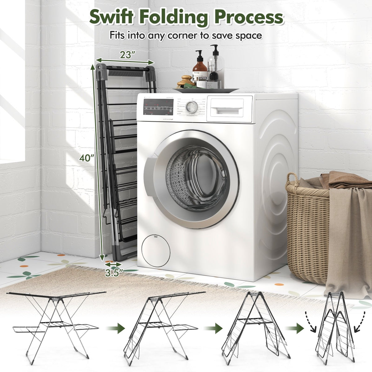 2-Tier Clothes Drying Rack with 33 Drying Rails and Height Adjustable Gullwings view 7